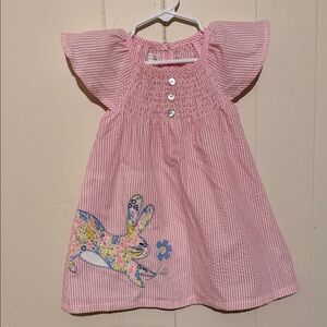Mud Pie Pink Striped Dress with Floral Bunny Applique